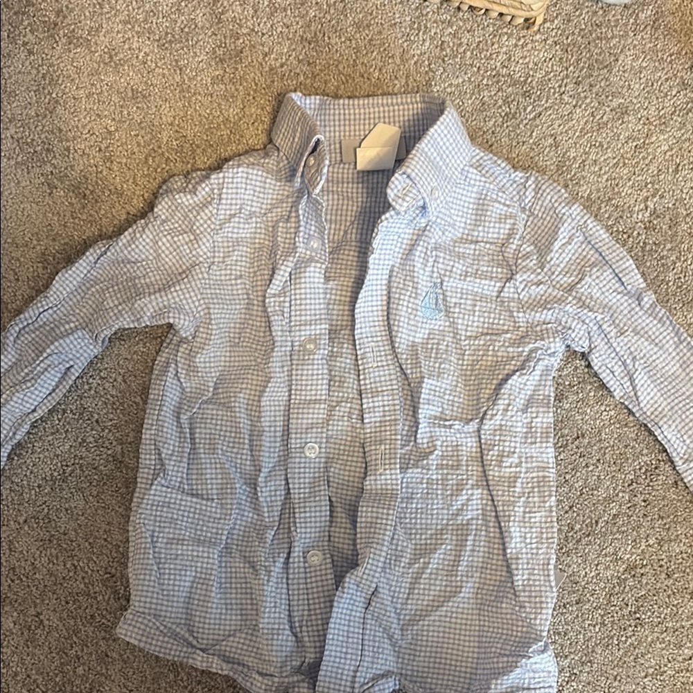 Blue and White Button Down Shirt with Lightweight Cotton Blend